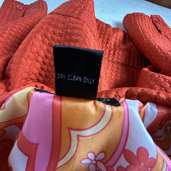 Carole Little Womens Silk Quilted Blazer Small Orange Lined 3/4 Sleeve Buttons - Picture 4 of 8